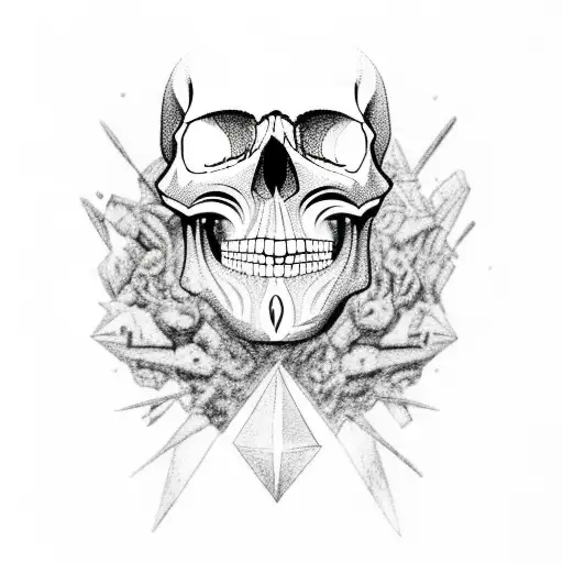 male mexican style skull, semirealistic, with a big triangular beard, the beard is made of smoke tattoo design idea