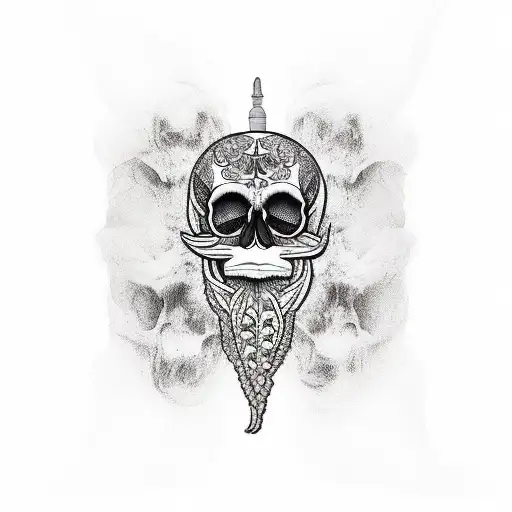 mexican skull male, semirealistic, with a big triangular beard, the beard is made of smoke tattoo design idea