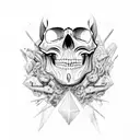 male mexican style skull, semirealistic, with a big triangular beard, the beard is made of smoke tattoo design idea
