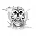 male mexican style skull, semirealistic, with a big triangular beard, the beard is made of smoke tattoo design idea