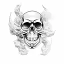male mexican style skull, semirealistic, with a big triangular beard, the beard is made of smoke tattoo design idea