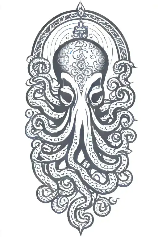 Sailor Jerry style Octopus with tentacles wrapped loosely holding an anchor tattoo design idea