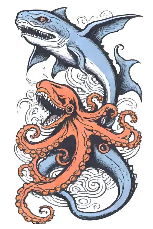 octopus fighting a hammerhead shark tattoo design idea