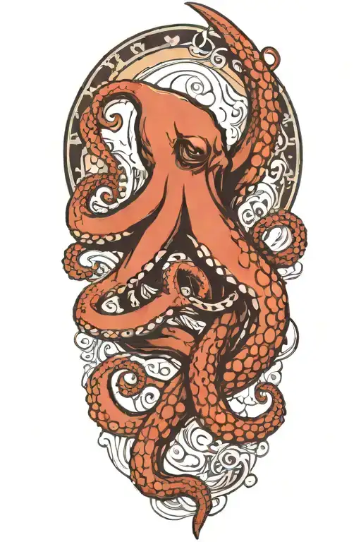 an octopus on top of a shark tattoo design idea