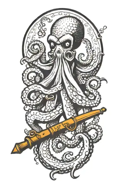 Octopus with cutlass and  musket  tattoo design idea