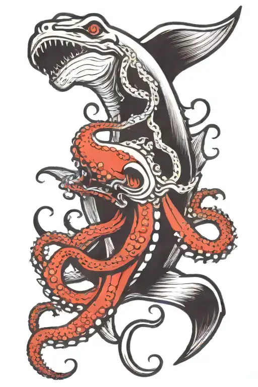 octopus fighting a hammerhead shark tattoo design idea
