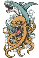 Sailor Jerry style octopus fighting a hammerhead shark tattoo design idea