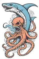Sailor Jerry style octopus fighting a hammerhead shark tattoo design idea