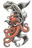 octopus fighting a hammerhead shark tattoo design idea