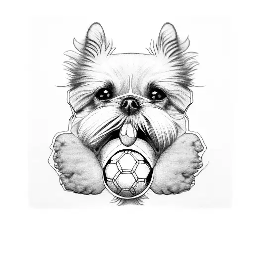 shitzu dog with a ball in his mouth tattoo design idea