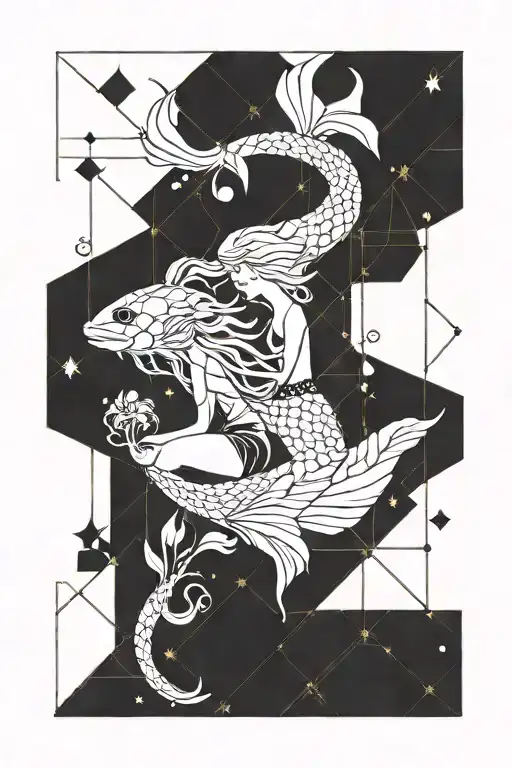 mermaid and Pisces  tattoo design idea