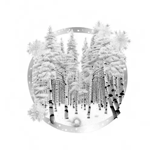 winter night scene with aspens and snow  tattoo design idea