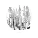 winter night scene with aspens trunks and snow  tattoo design idea