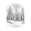 winter night scene with aspens and snow  tattoo design idea
