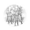winter night scene with aspens and snow  tattoo design idea