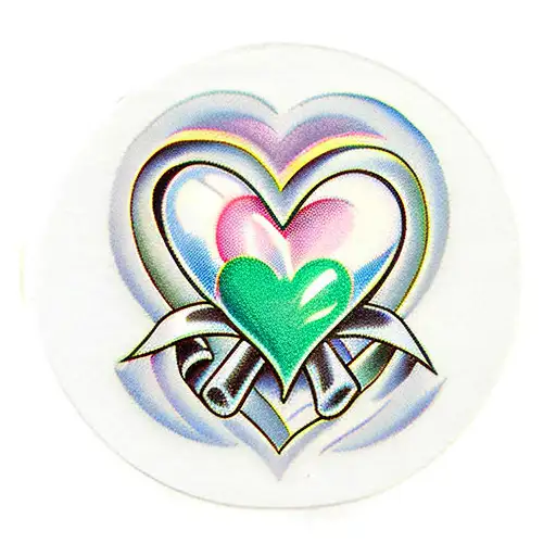 candy heart with ribbon over it saying "i love pills and mls" tattoo design idea