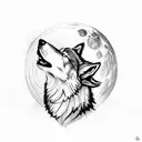 A wolf howling at the moon with lightning bolts striking around it, creating a dramatic black and grey scene tattoo design idea