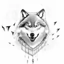 A wolf howling at the moon with lightning bolts striking around it, creating a dramatic black and grey scene tattoo design idea