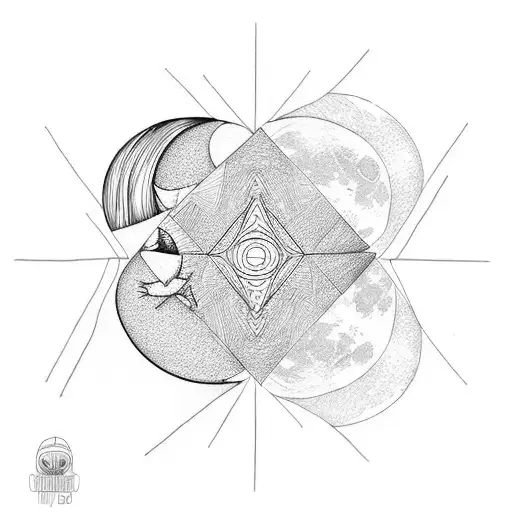 full moon inside half moon tattoo design idea