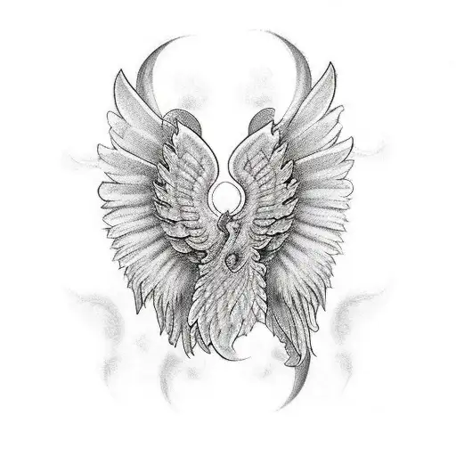 Schematic Angel Wings with cho ku rei simbol  tattoo design idea