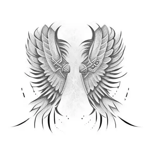 Schematic Angel Wings with cho ku rei simbol  tattoo design idea