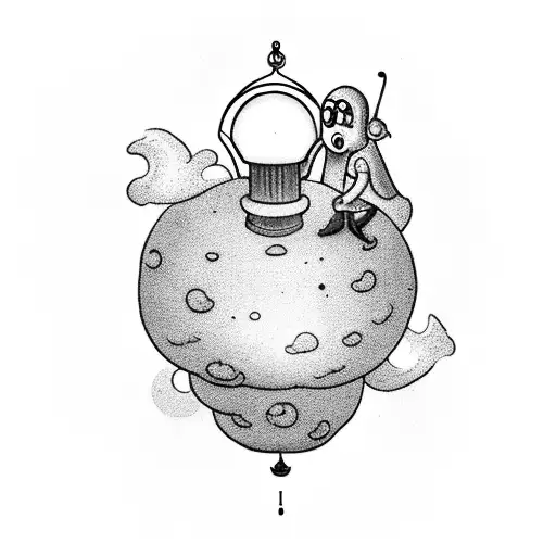 A lineman holding a mushroom-shaped lantern, exploring a ghost-filled galaxy tattoo design idea