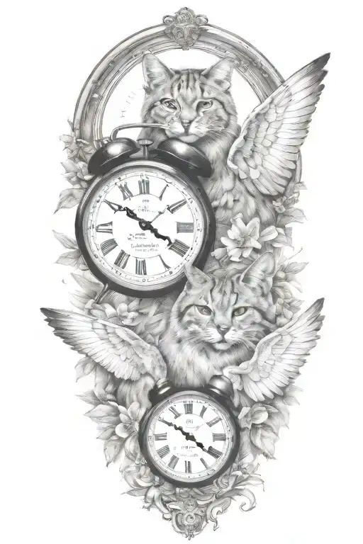 2 clocks with dates wings spread bobcat face tattoo tattoo design idea