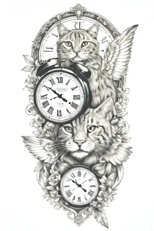 2 clocks with dates wings spread bobcat face tattoo tattoo design idea