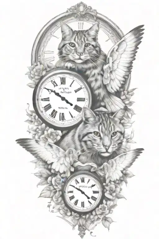 2 clocks with dates wings spread bobcat face tattoo tattoo design idea