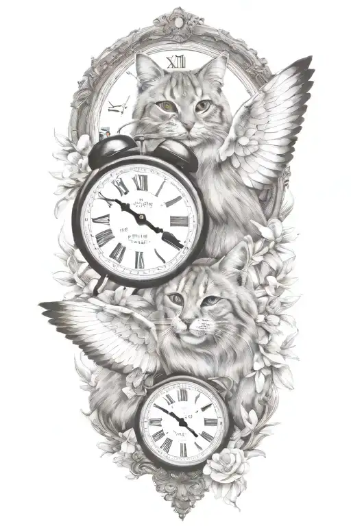 2 clocks with dates wings spread bobcat face tattoo tattoo design idea