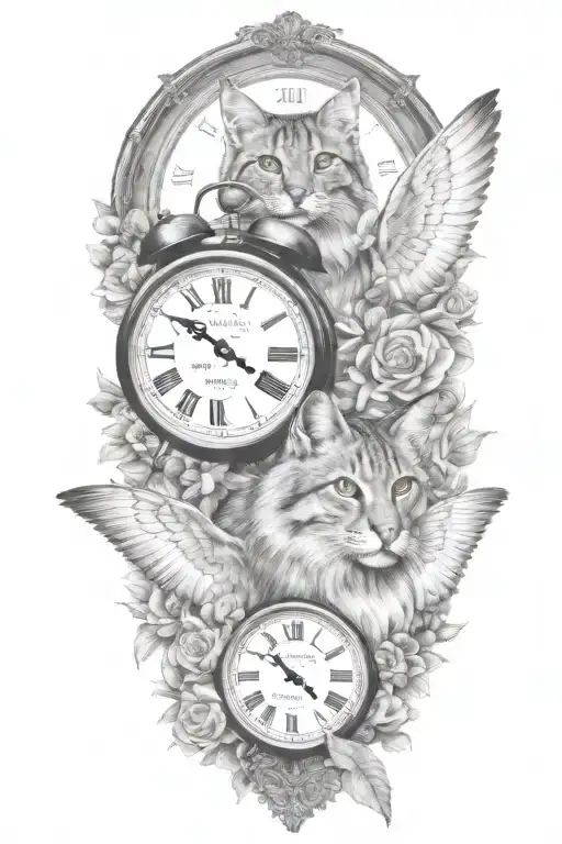 2 clocks with dates wings spread bobcat face tattoo tattoo design idea