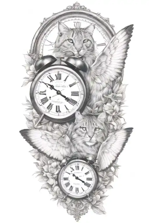 2 clocks with dates wings spread bobcat face tattoo tattoo design idea