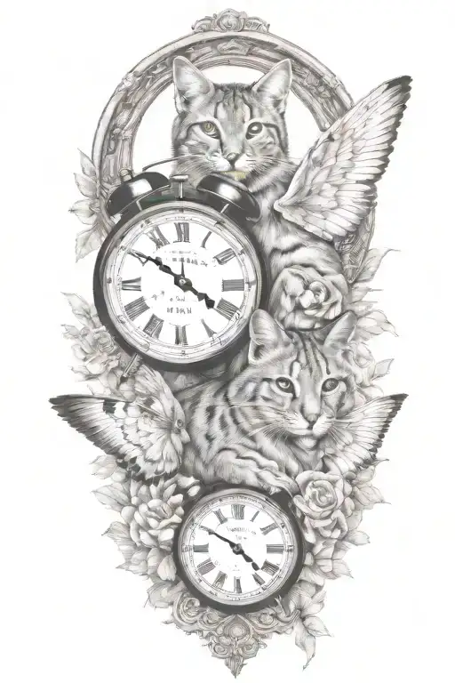 2 clocks with dates wings spread bobcat face tattoo tattoo design idea