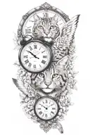 2 clocks with dates wings spread bobcat face tattoo tattoo design idea