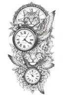 2 clocks with dates wings spread bobcat face tattoo tattoo design idea
