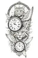 2 clocks with dates wings spread bobcat face tattoo tattoo design idea