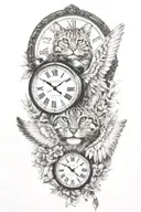 2 clocks with dates wings spread bobcat face tattoo tattoo design idea