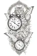 2 clocks with dates wings spread bobcat face tattoo tattoo design idea