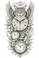 2 clocks with dates wings spread bobcat face tattoo tattoo design idea