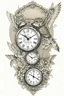 2 clocks with dates wings spread bobcat face tattoo tattoo design idea