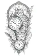 2 clocks with dates angel wings spread bobcat face tattoo tattoo design idea