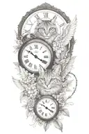 2 clocks with dates angel wings spread bobcat face tattoo tattoo design idea