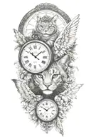 2 clocks with dates wings spread bobcat face tattoo tattoo design idea