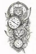 2 clocks with dates wings spread bobcat face tattoo tattoo design idea
