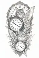 2 clocks with dates angel wings spread bobcat face tattoo tattoo design idea