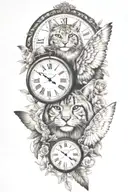 2 clocks with dates wings spread bobcat face tattoo tattoo design idea