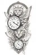 2 clocks with dates wings spread bobcat face tattoo tattoo design idea