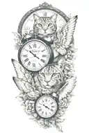 2 clocks with dates wings spread bobcat face tattoo tattoo design idea