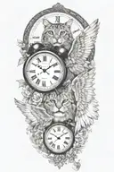 2 clocks with dates wings spread bobcat face tattoo tattoo design idea