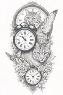 2 clocks with dates wings spread bobcat face tattoo tattoo design idea